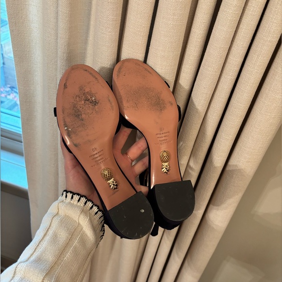 Aquazzura navy suede front tie block heels - Picture 4 of 4